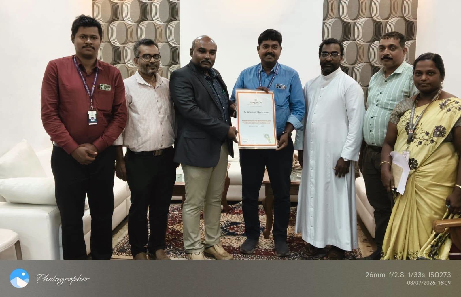 Mar Ephraem College of Engineering and Technology is pleased to announce the successful exchange of the ICT Academy Membership Certification