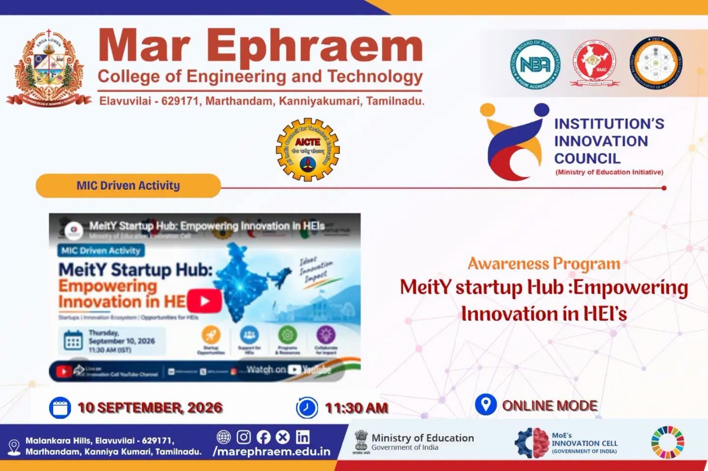 MIC Driven Activity on "MeitY Startup Hub: Empowering Innovation in HEIs"
